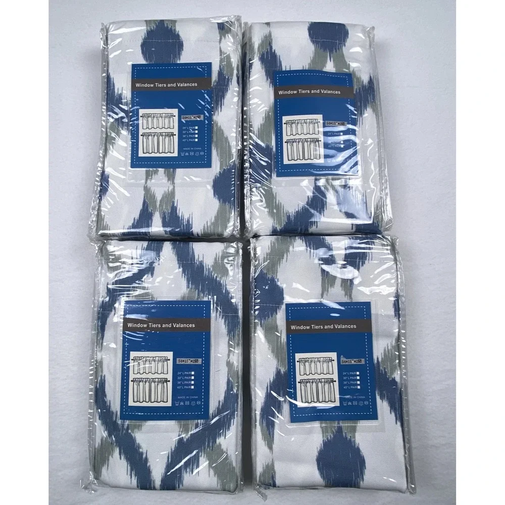 Oremila 4 Pack Kitchen Window Valances Navy Blue Gray Ikat Diamond Rod Pocket